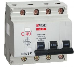 Дифференциальный автомат АД-32 4P 40А/100мА (характеристика C, тип AC) 4,5кА EKF