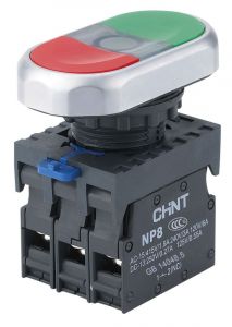 Двойная кнопка NP8-11SD 1НО+1НЗ красная AC110В-220В(LED) IP65 (CHINT)